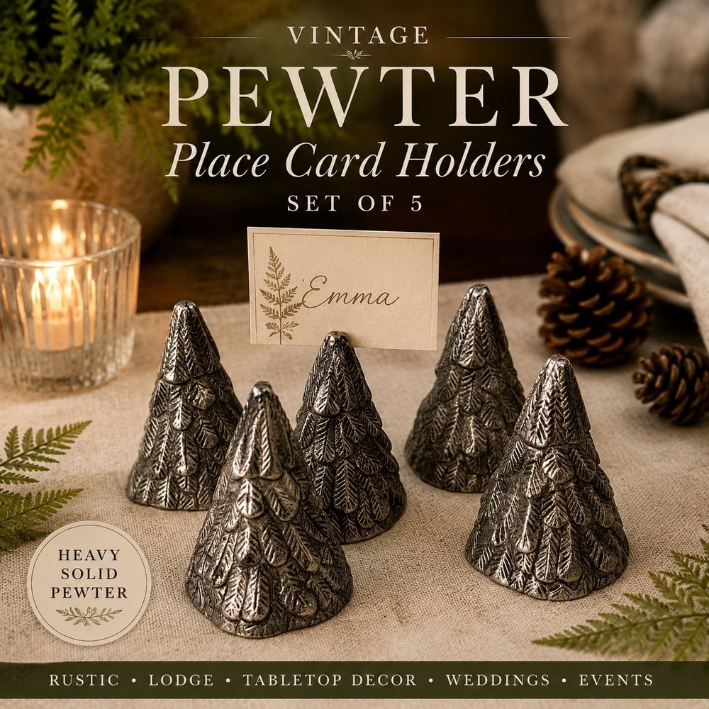 Williams Sonoma Pewter Tree Place Card Holders 5 Set Silver Rustic Holiday Decor